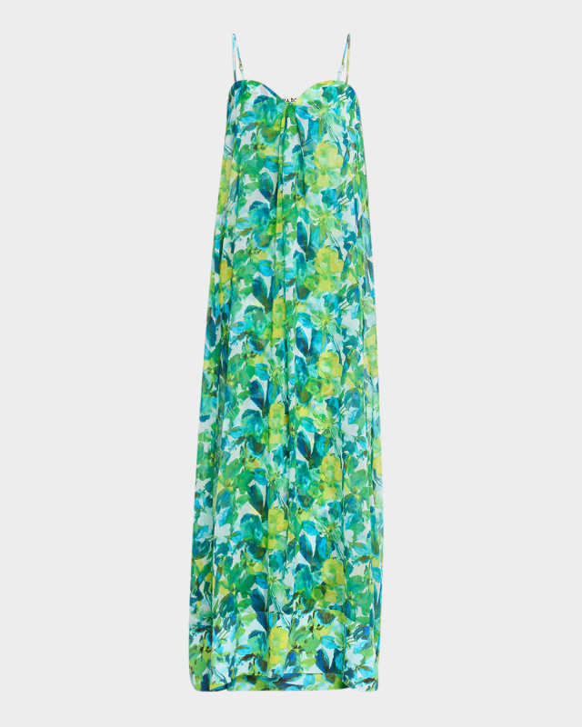 Junji Strapless Watercolor-Print Chiffon Gown